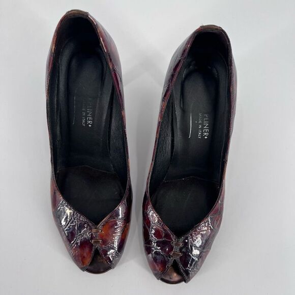 Donald J Pliner tortoise peep toe pumps size 6.5 patent patchwork - Picture 6 of 9